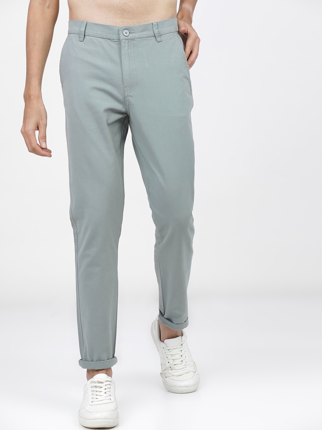 

KETCH Men Grey Solid Slim Fit Easy Wash Chinos Trousers