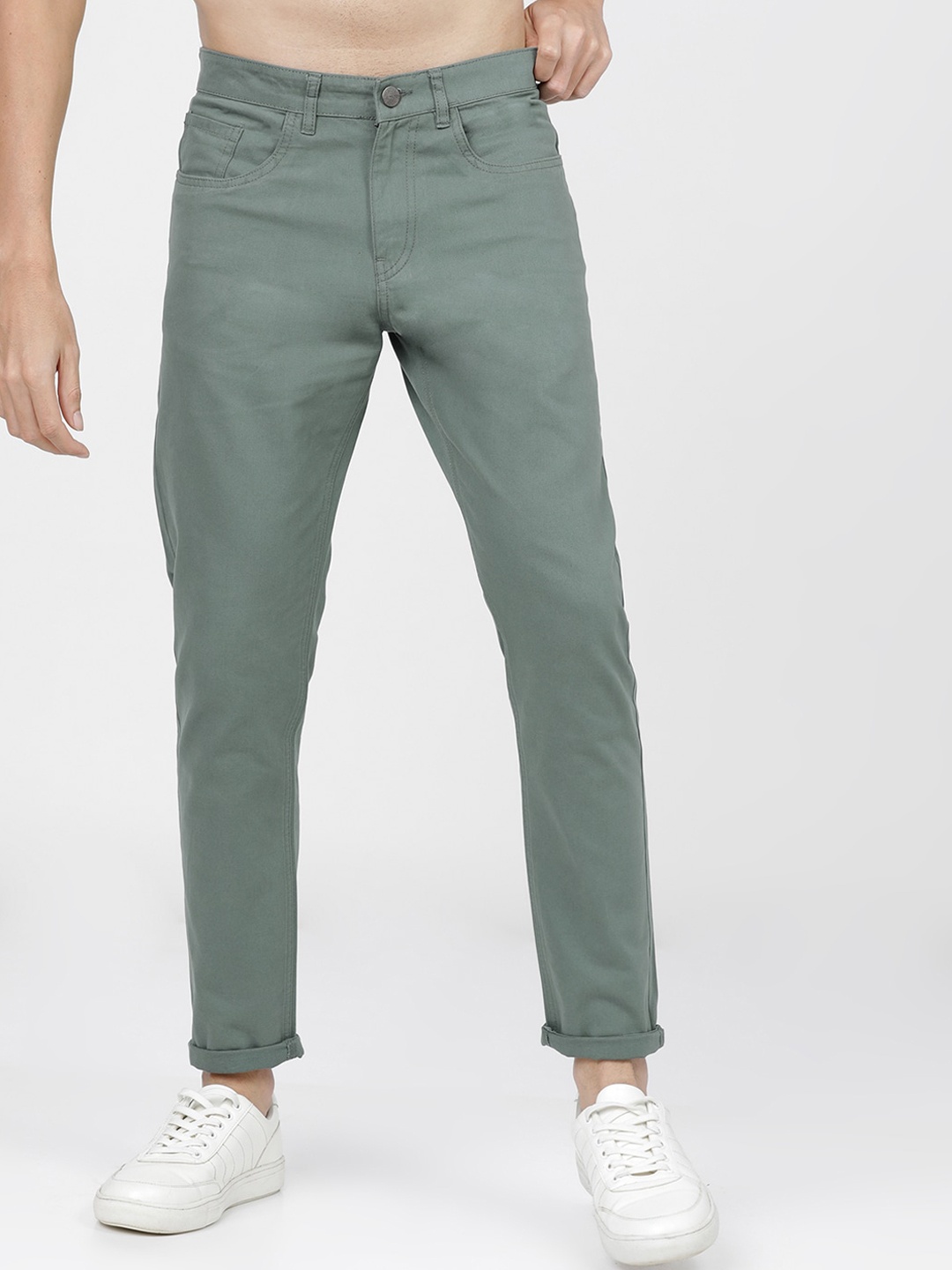 

KETCH Men Grey Tapered Fit Easy Wash Cotton Chinos Trousers