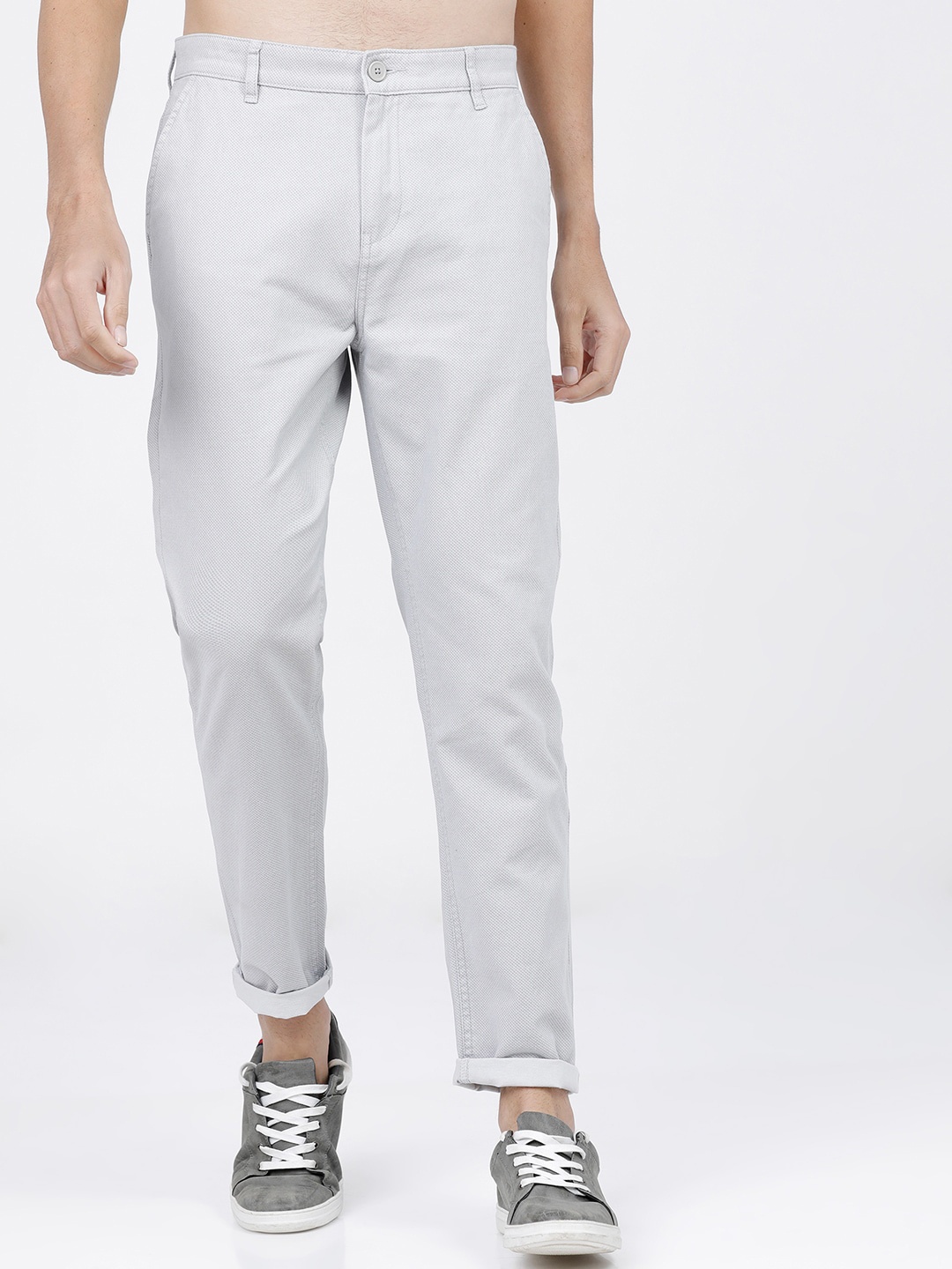 

KETCH Men Grey Melange Textured Slim Fit Chinos Trousers
