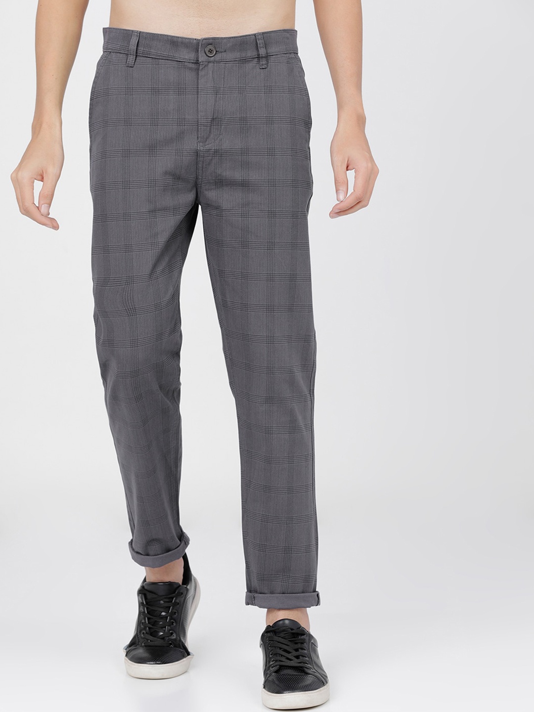 

KETCH Men Grey Checked Slim Fit Easy Wash Chinos Trouser
