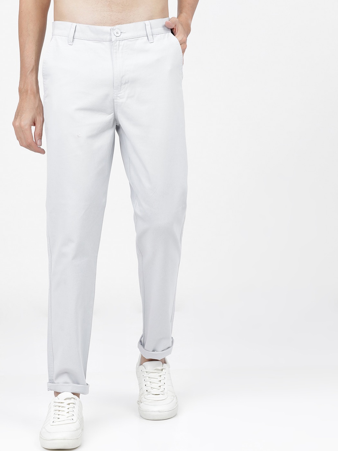 

KETCH Men White Slim Fit Easy Wash Cotton Trousers