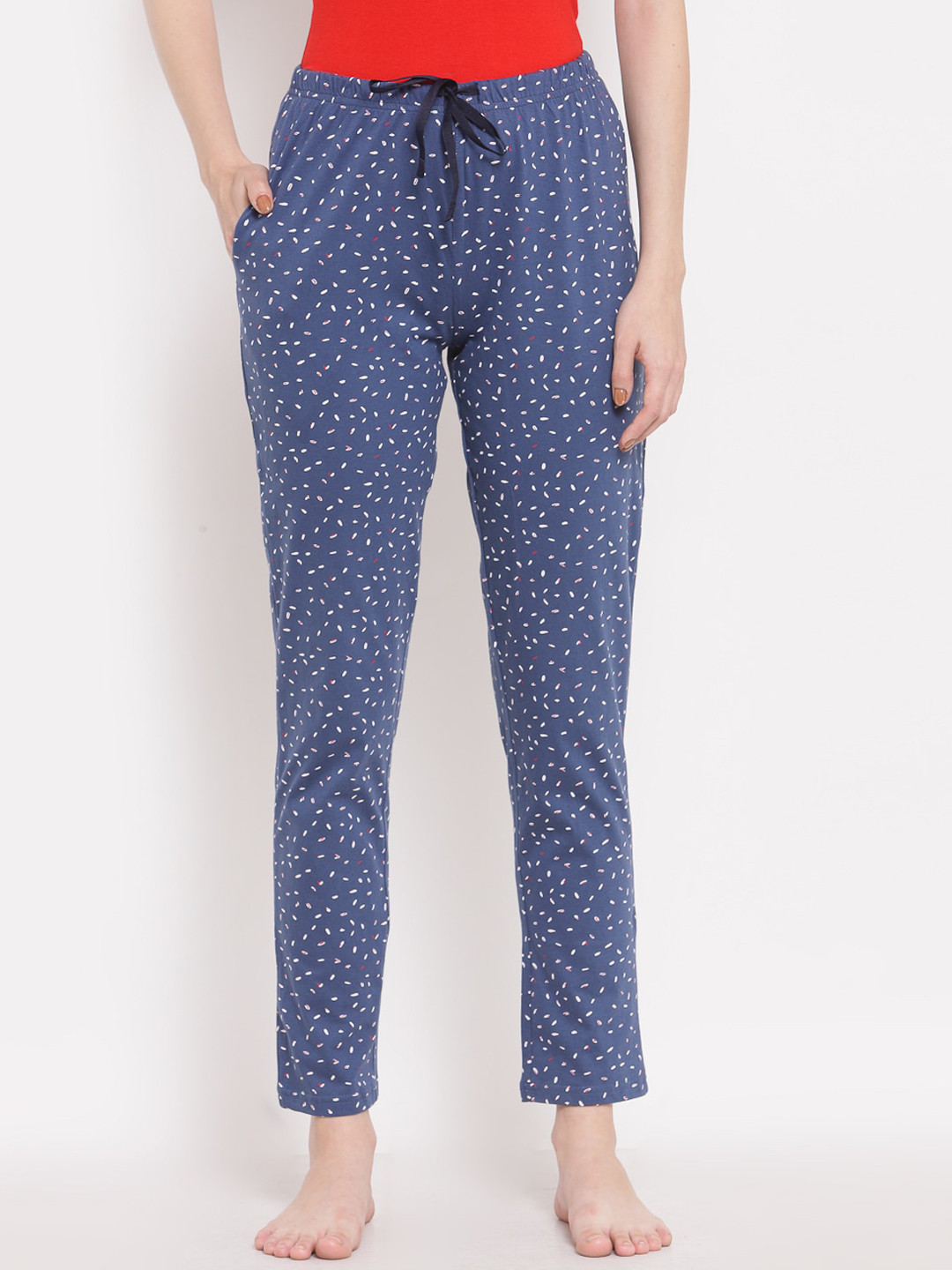 

Sweet Dreams Women Blue & White Printed Cotton Lounge Pants