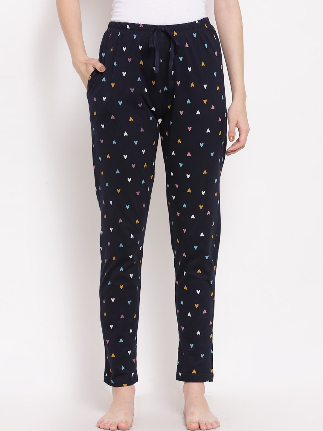 

Sweet Dreams Women Navy Blue & Yellow Graphic Printed Cotton Lounge Pants