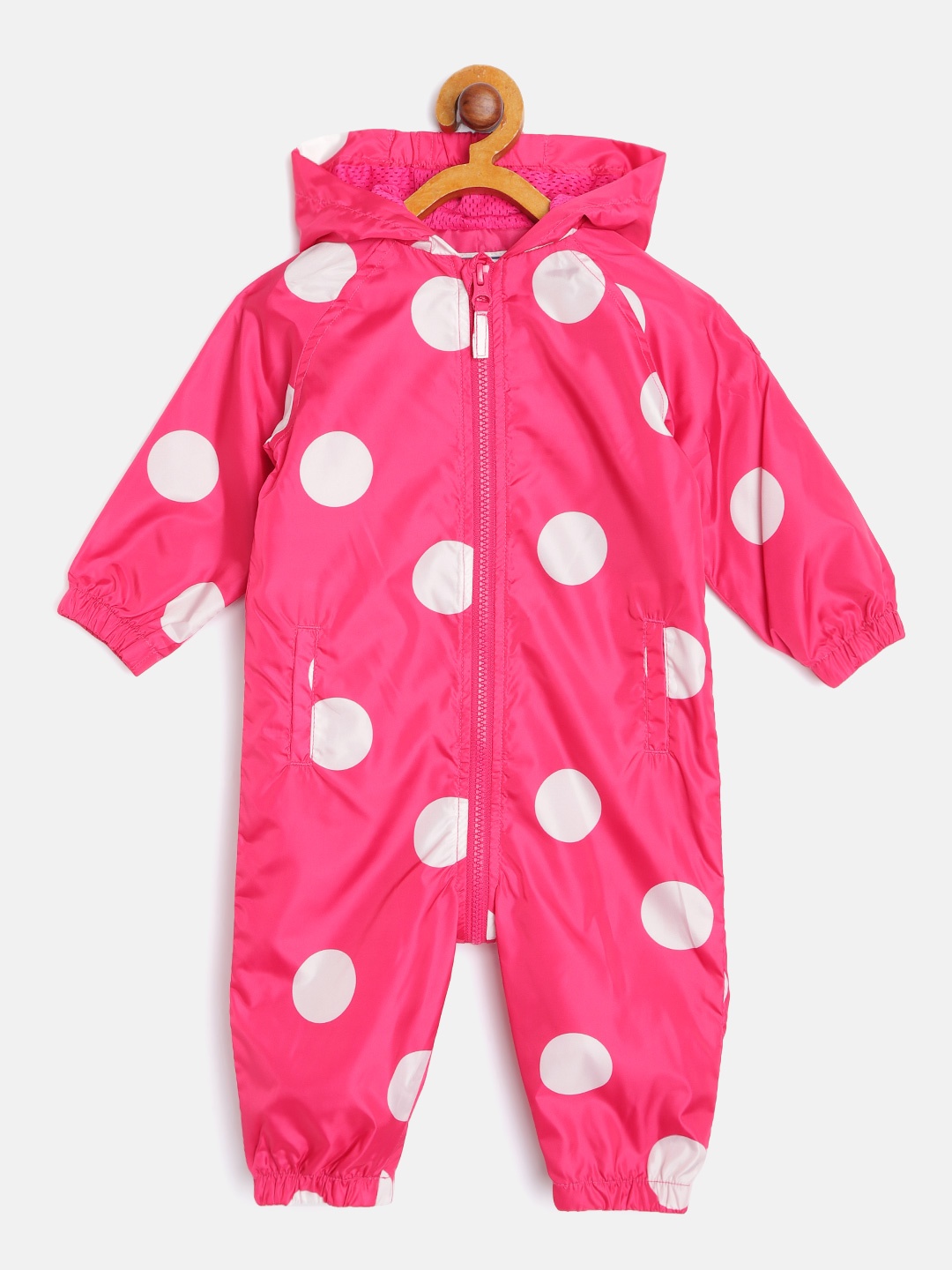 

mothercare Infant Girls Pink & White Polka Dots Printed Hooded Puddlesuit