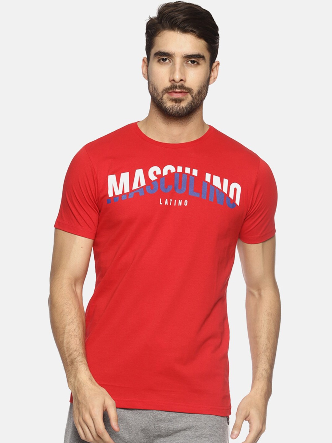 Masculino Latino Men Red Graphic Typography Printed T-shirt