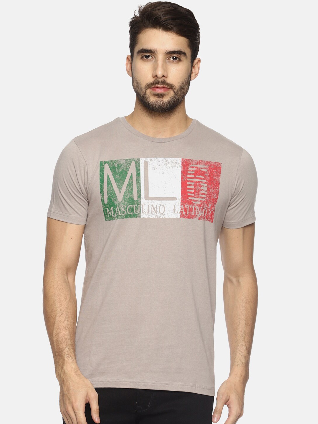 

Masculino Latino Men Grey Printed T-shirt