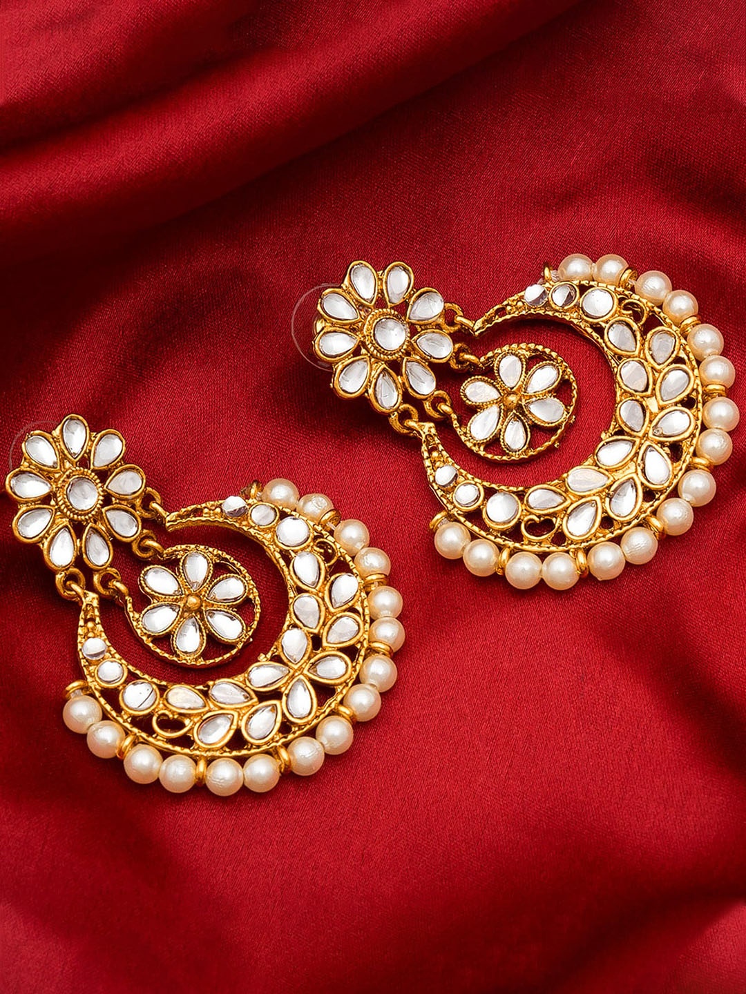 

aadita Gold Plated Gold-Toned Geometric Chandbalis Earrings