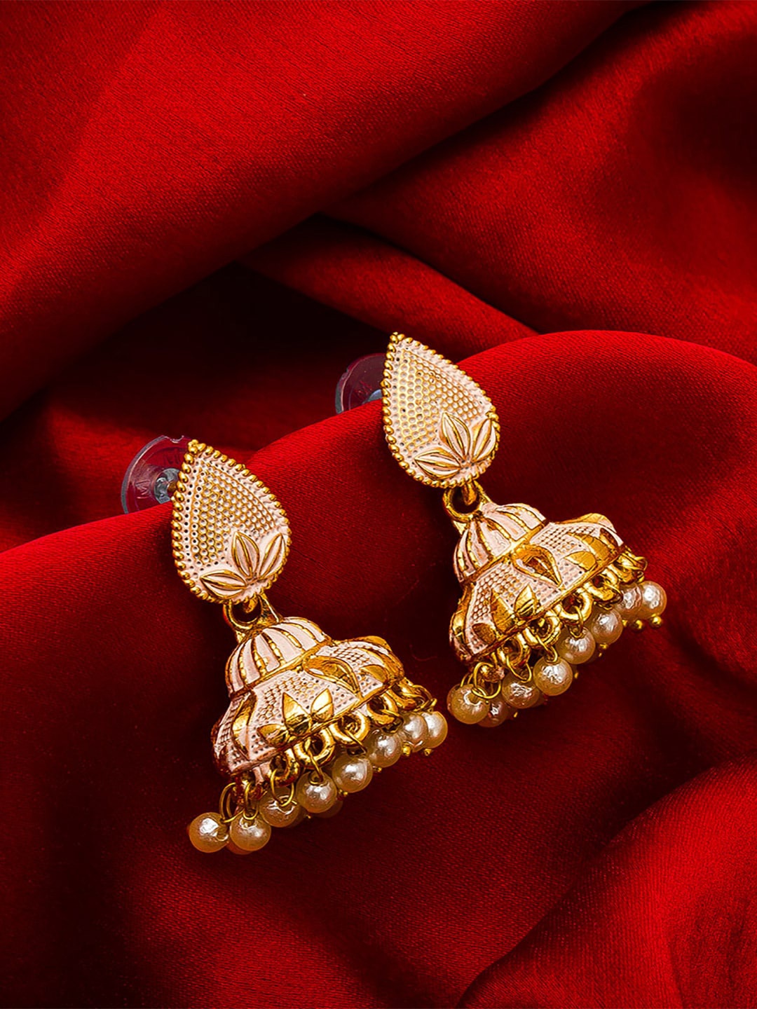 aadita Gold-Plated Pearls Jhumkas Earrings