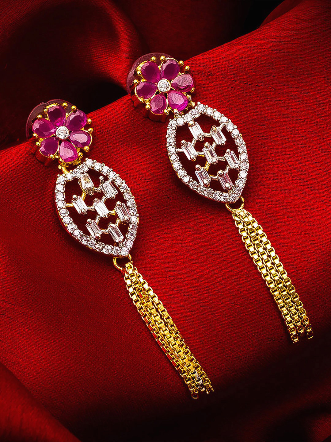 

aadita Gold-Toned Geometric Drop Earrings