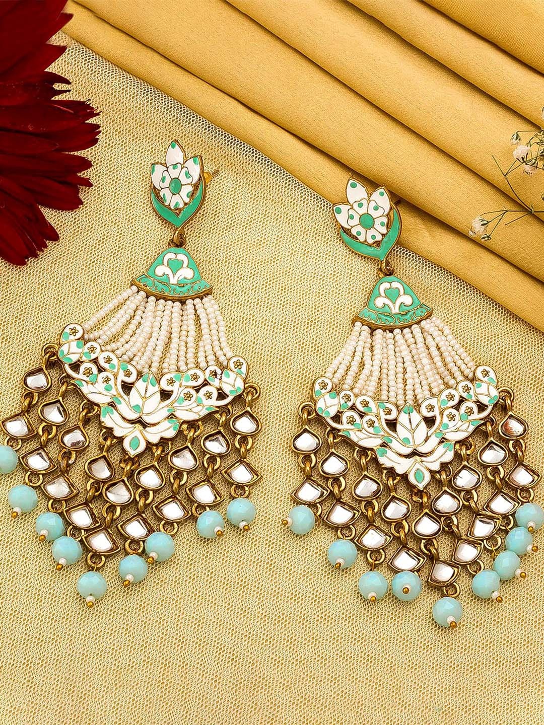 aadita Gold-Plated & Turquoise Blue Geometric Chandbalis Earrings