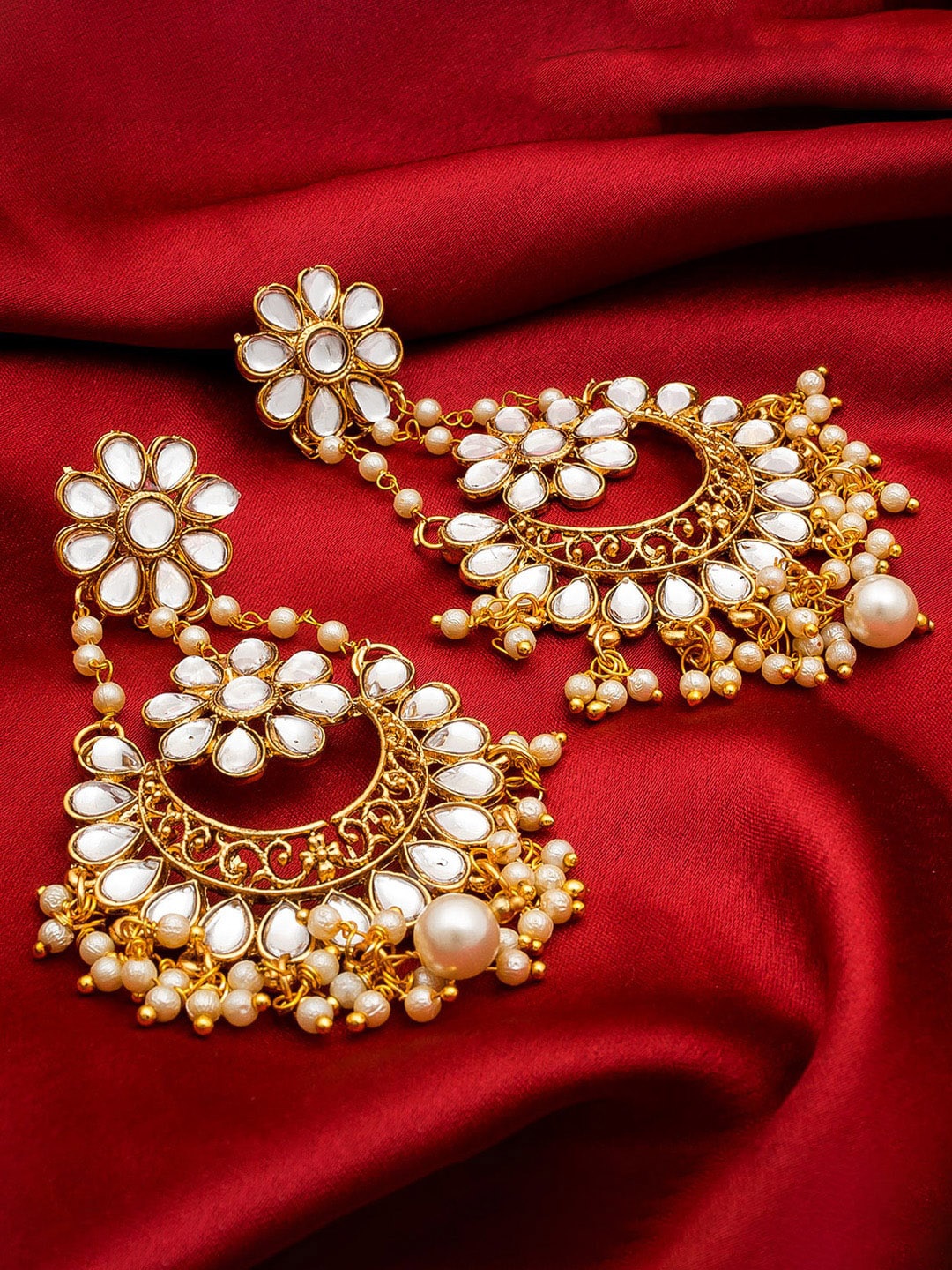 

aadita Gold-Toned & White Contemporary Chandbalis Earrings