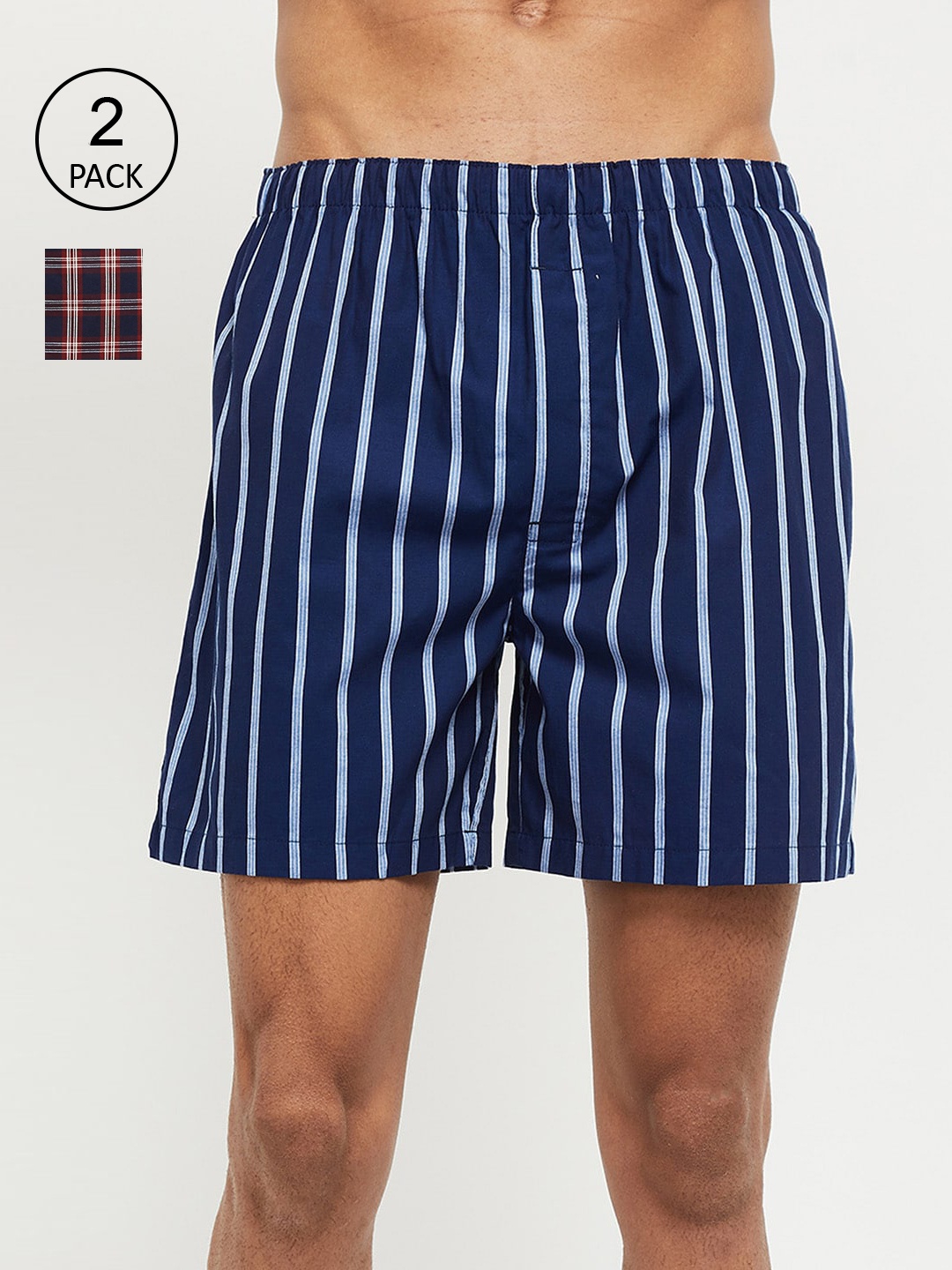 

max Men Pack Of 2 Red & Blue Striped Pure Cotton Boxers