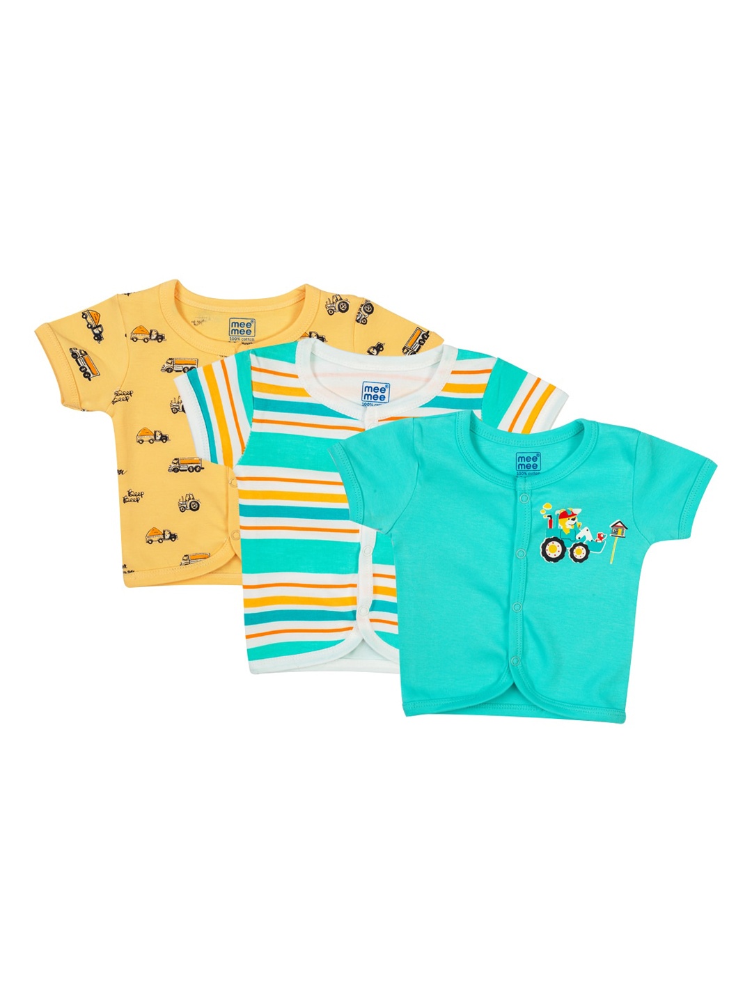 

MeeMee Infant Boys Pack Of 3 Printed Cotton Jhablas, Yellow