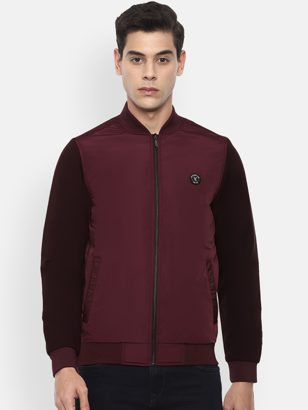 

V Dot Men Maroon Bomber Jacket