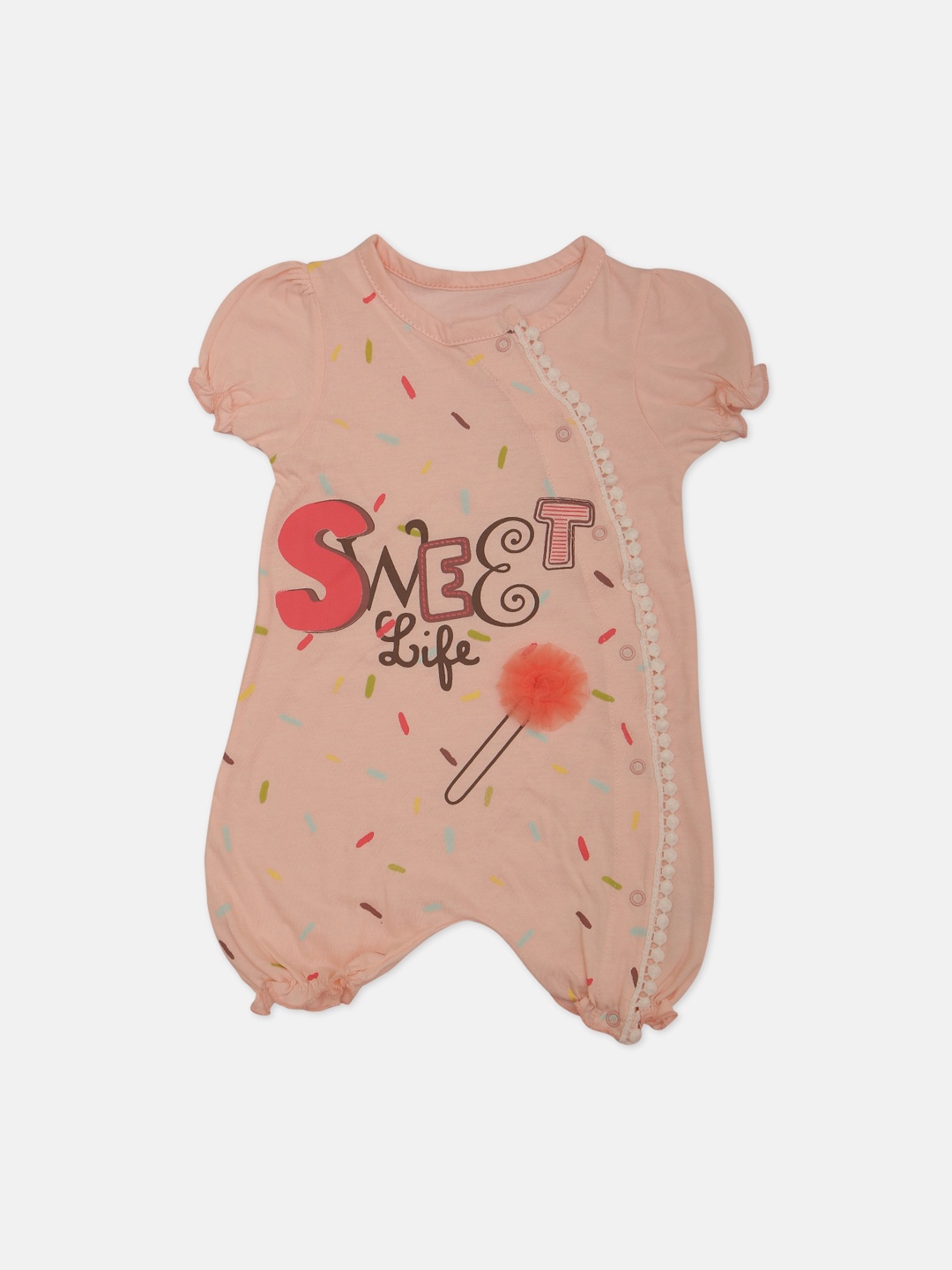 

Zyra Kids Infant Girls Peach-Coloured & Orange Printed Romper