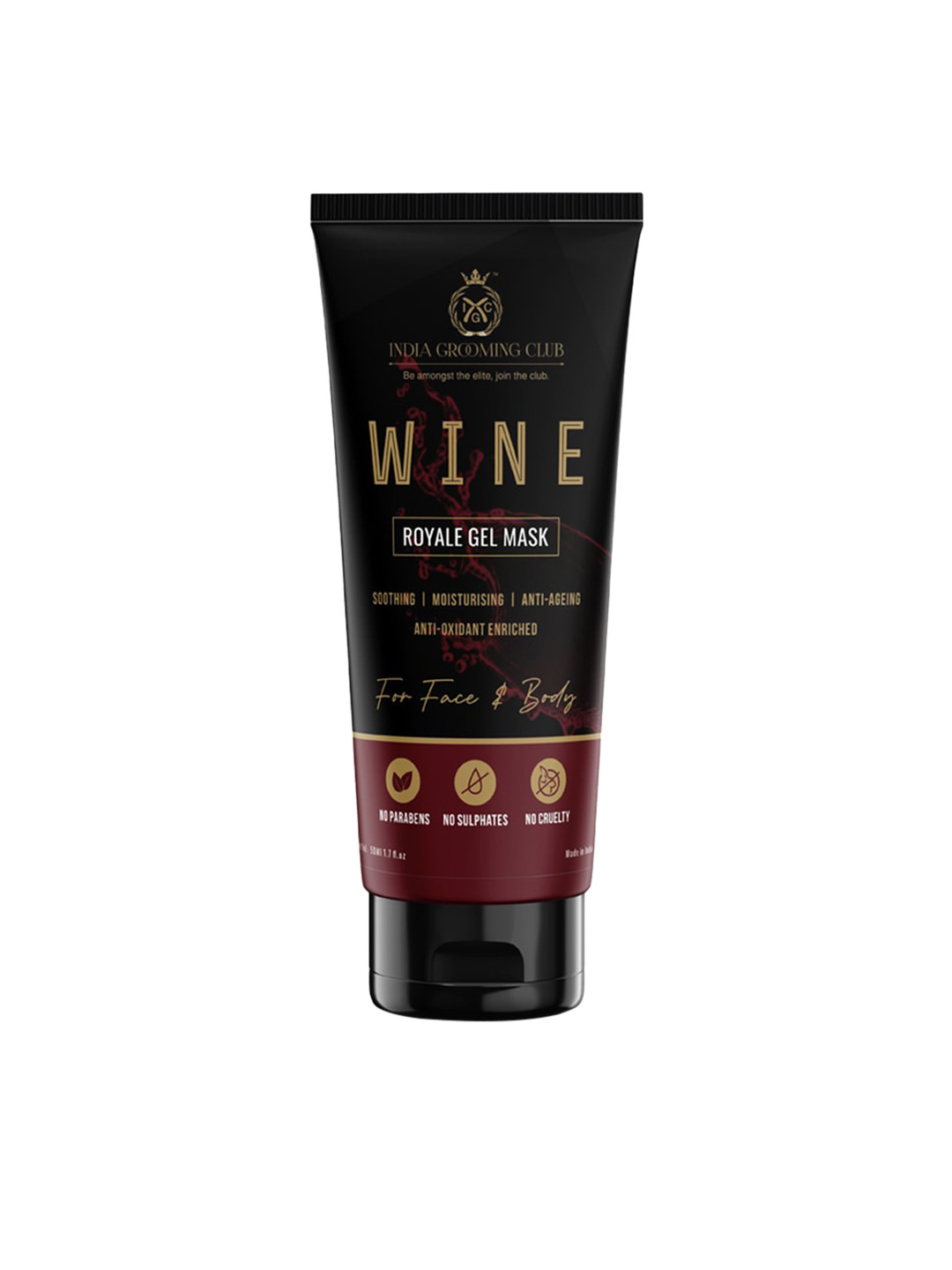 

India Grooming Club Men Wine Royale Gel Mask 100ml for Moisturizing & Anti-Ageing, Black