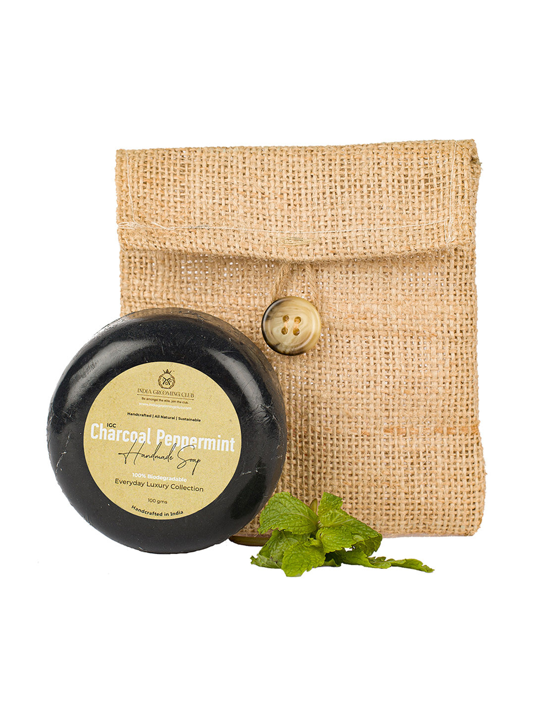 

India Grooming Club Organic Charcoal Peppermint Soap Bar 100 gm, Black