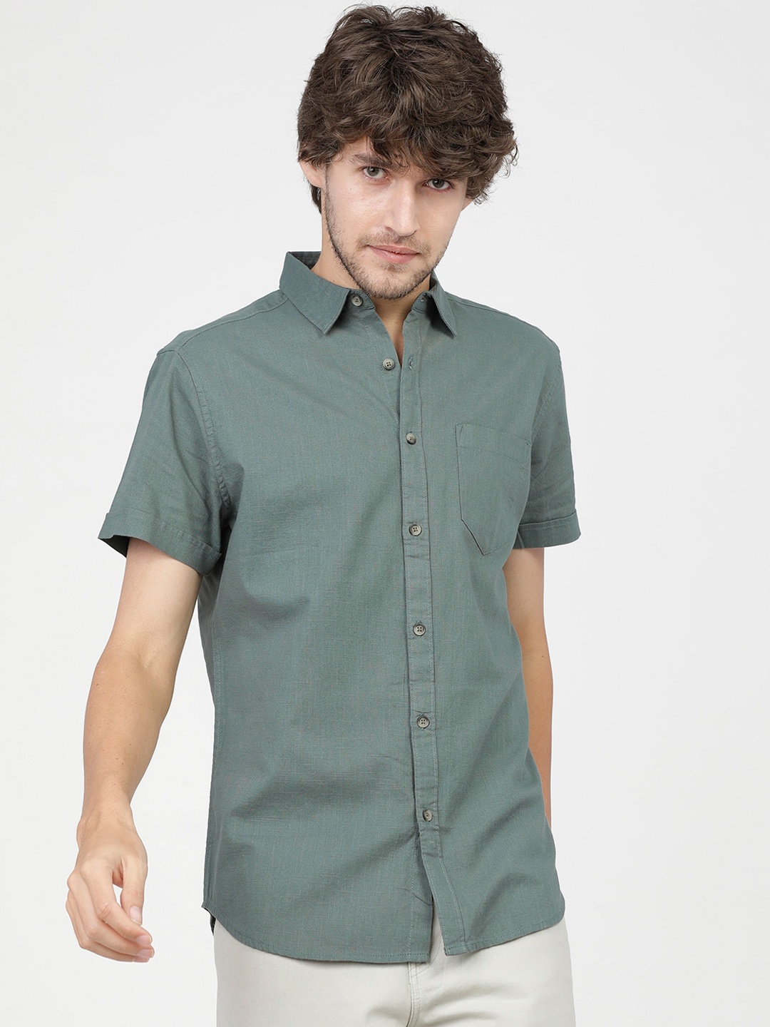 

KETCH Men Green Solid Slim Fit Casual Shirt