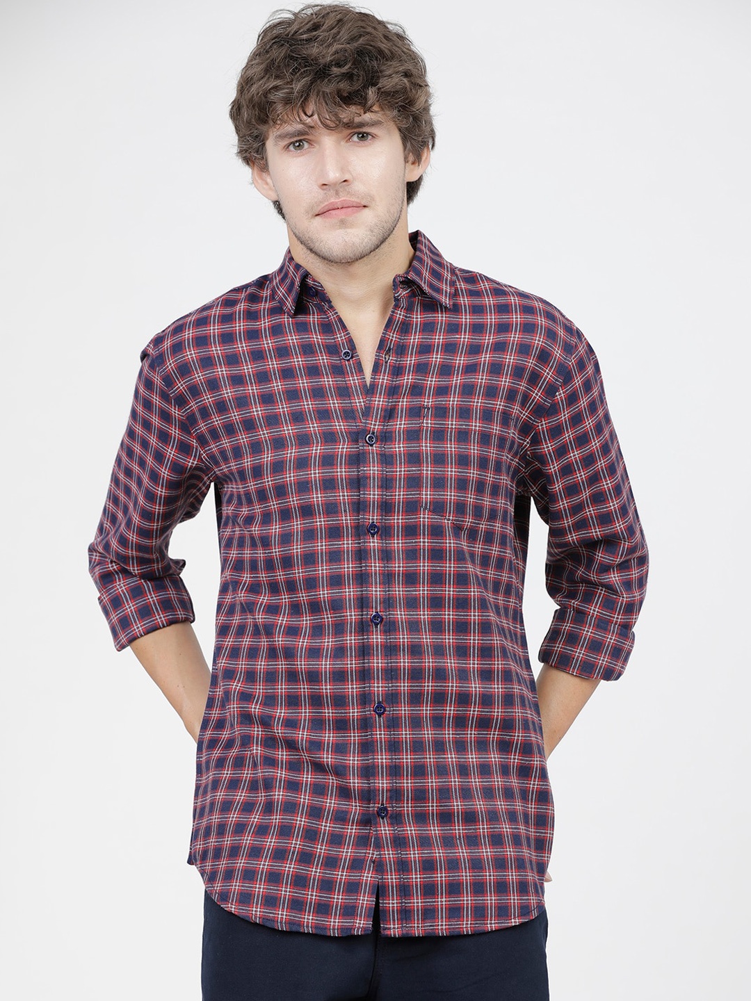 

KETCH Men Slim Fit Buffalo Checks Casual Shirt, Navy blue