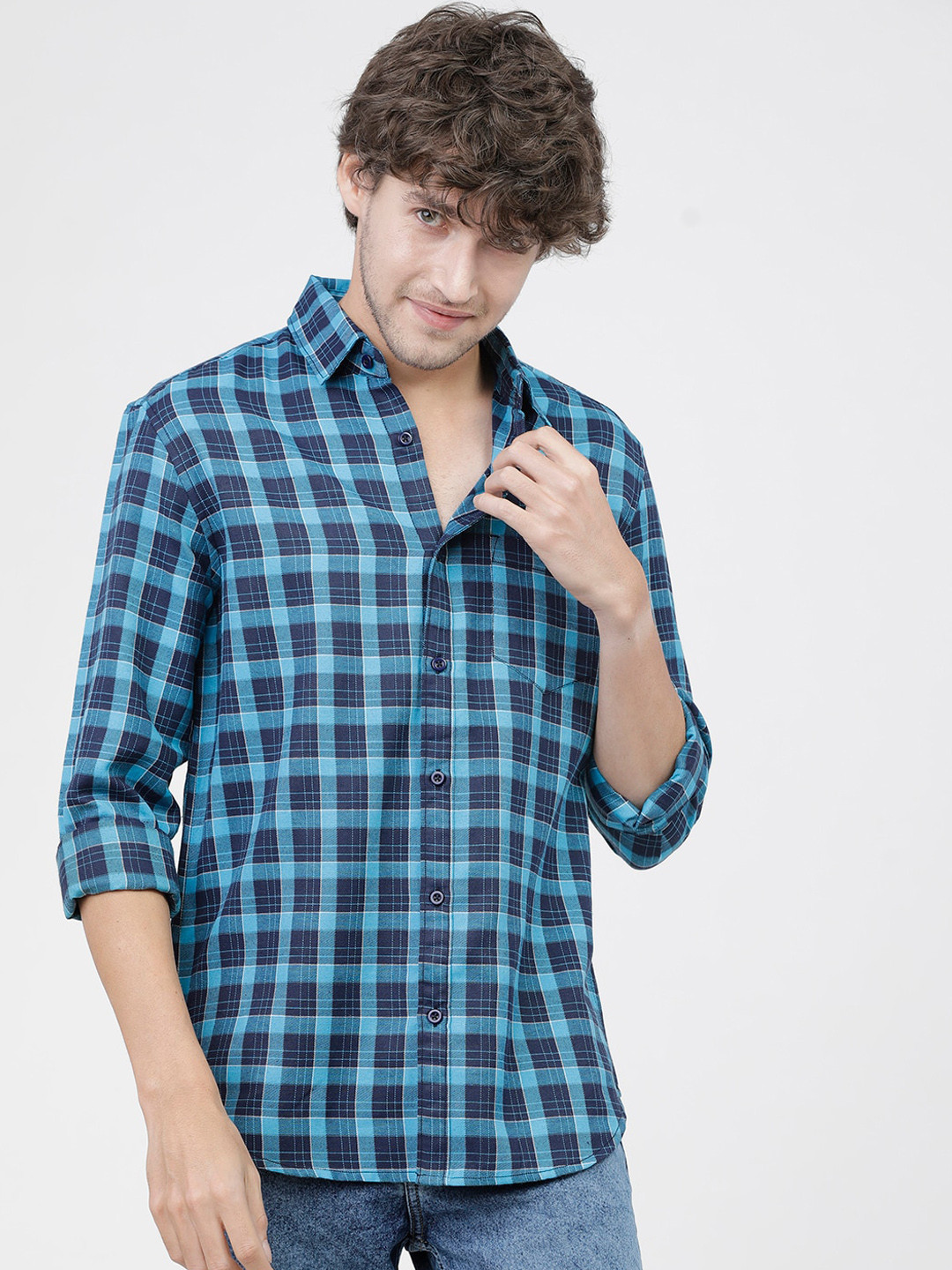 

KETCH Men Slim Fit Tartan Checks Casual Shirt, Blue