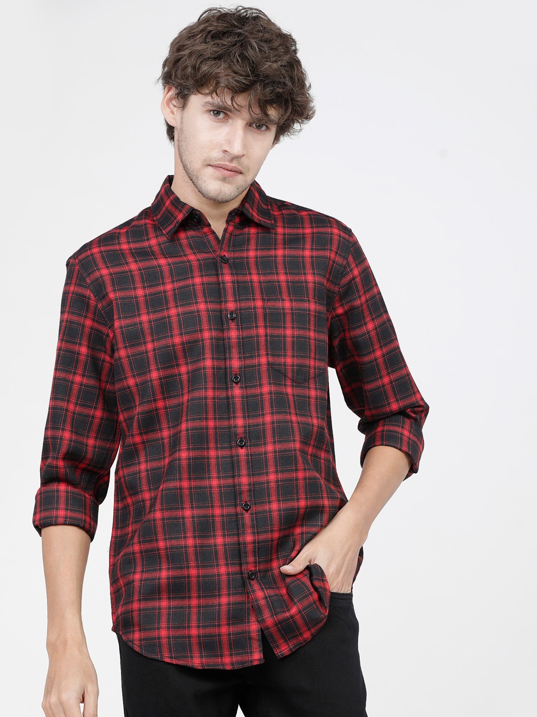 

KETCH Men Slim Fit Tartan Checks Checked Casual Shirt, Navy blue