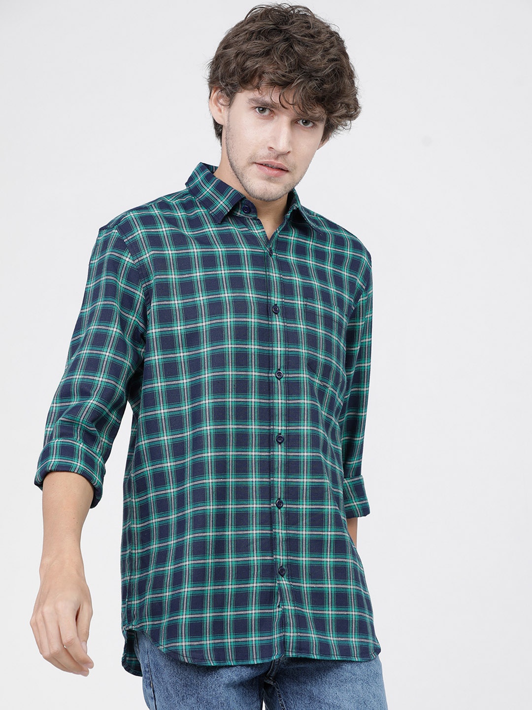 

KETCH Slim Fit Tartan Checks Casual Shirt, Navy blue