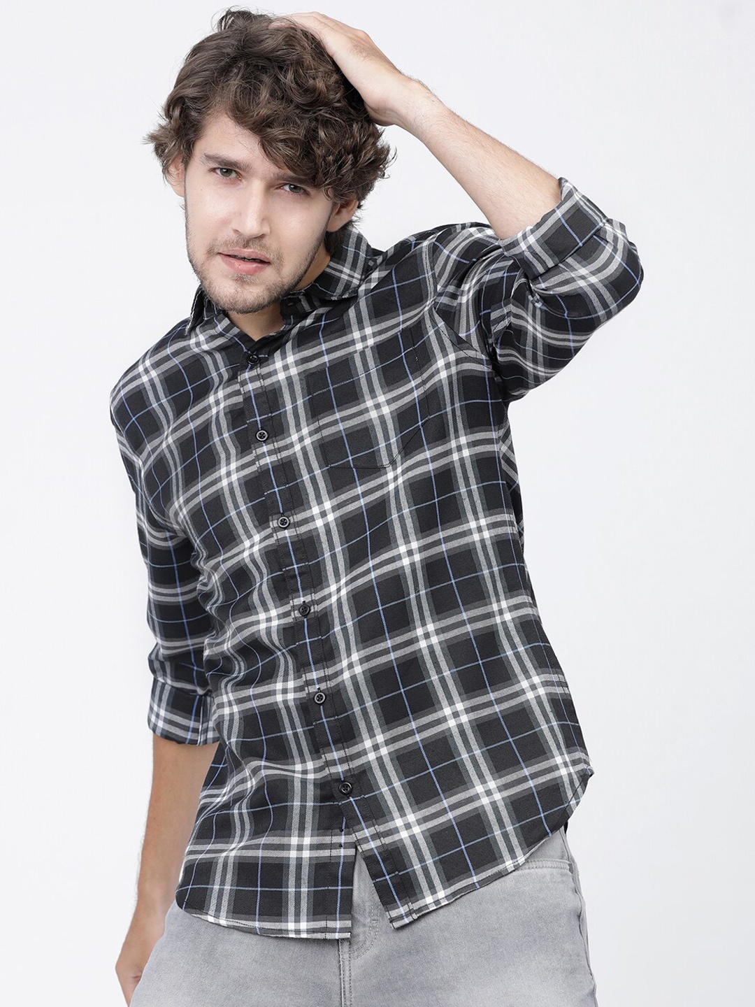 

KETCH Men Slim Fit Tartan Checked Casual Shirt, Black