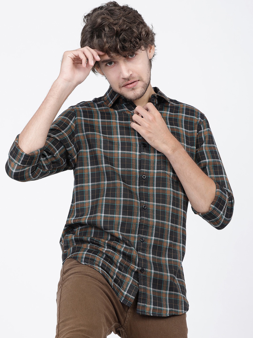 

KETCH Men Slim Fit Tartan Checks Casual Shirt, Black
