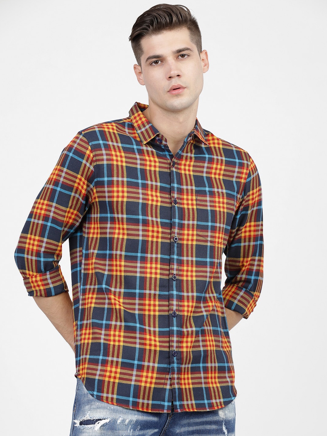 KETCH Men Slim Fit Tartan Checked Casual Shirt