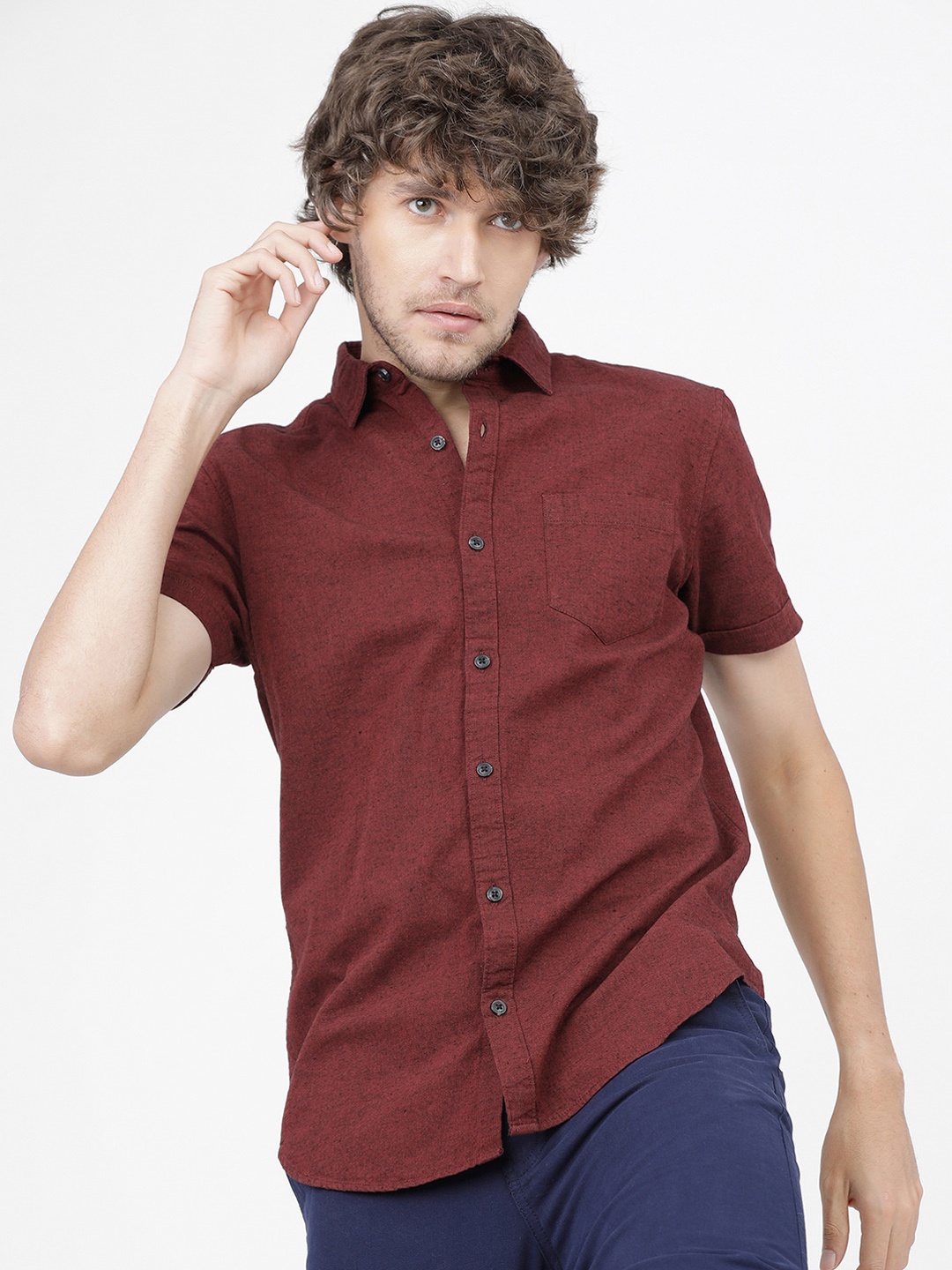

KETCH Men Slim Fit Micro Checks Casual Shirt, Maroon