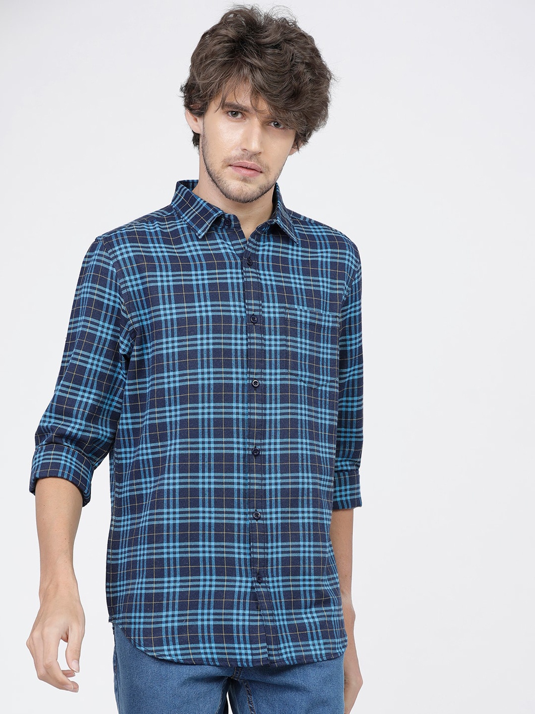 

KETCH Slim Fit Tartan Checks Casual Shirt, Navy blue