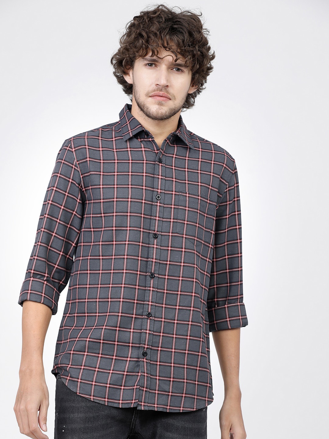 

KETCH Slim Fit Tartan Checks Casual Shirt, Grey