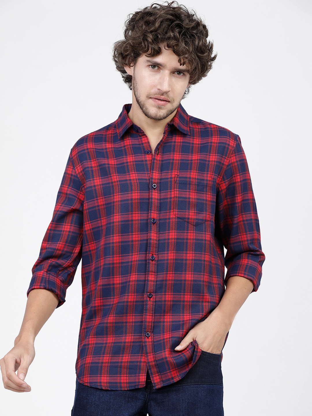 

KETCH Slim Fit Checked Casual Shirt, Navy blue