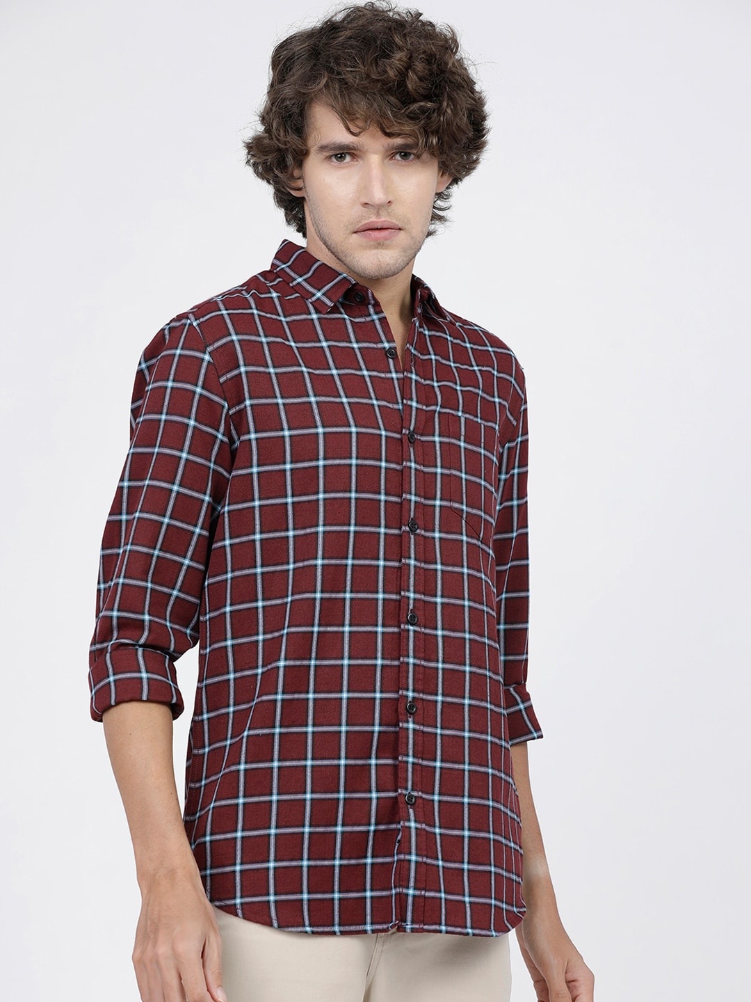 

KETCH Slim Fit Tartan Checked Casual Shirt, Maroon
