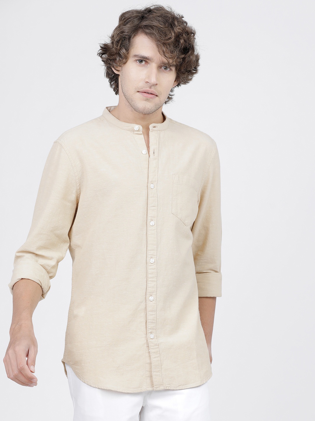 

KETCH Men Beige Slim Fit Cotton Linen Casual Shirt