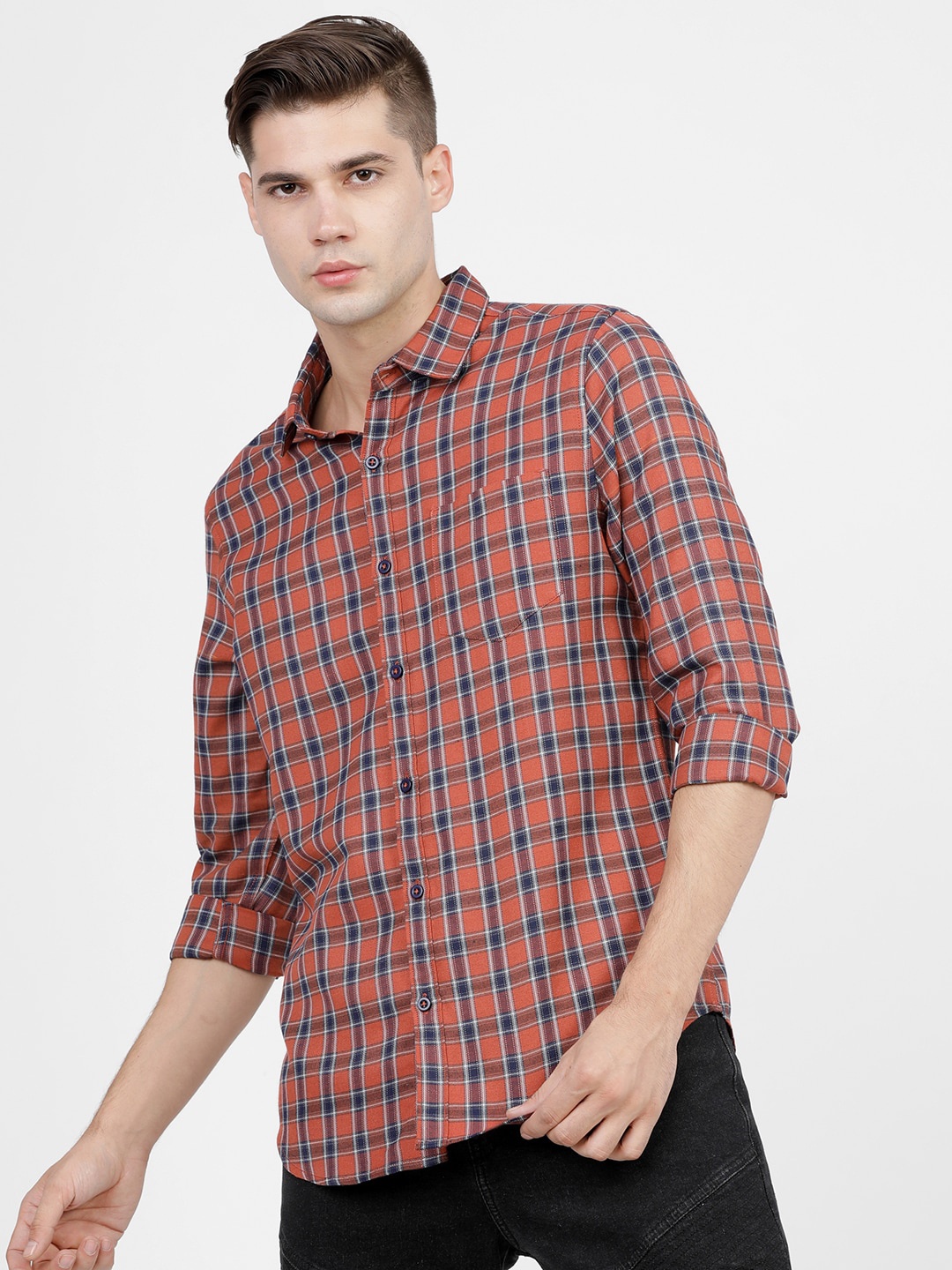 KETCH Men Slim Fit Tartan Checked Casual Shirt