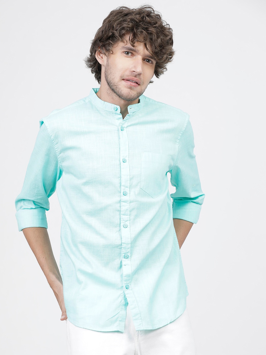 

KETCH Men Sea Green Slim Fit Textured Casual Shirt