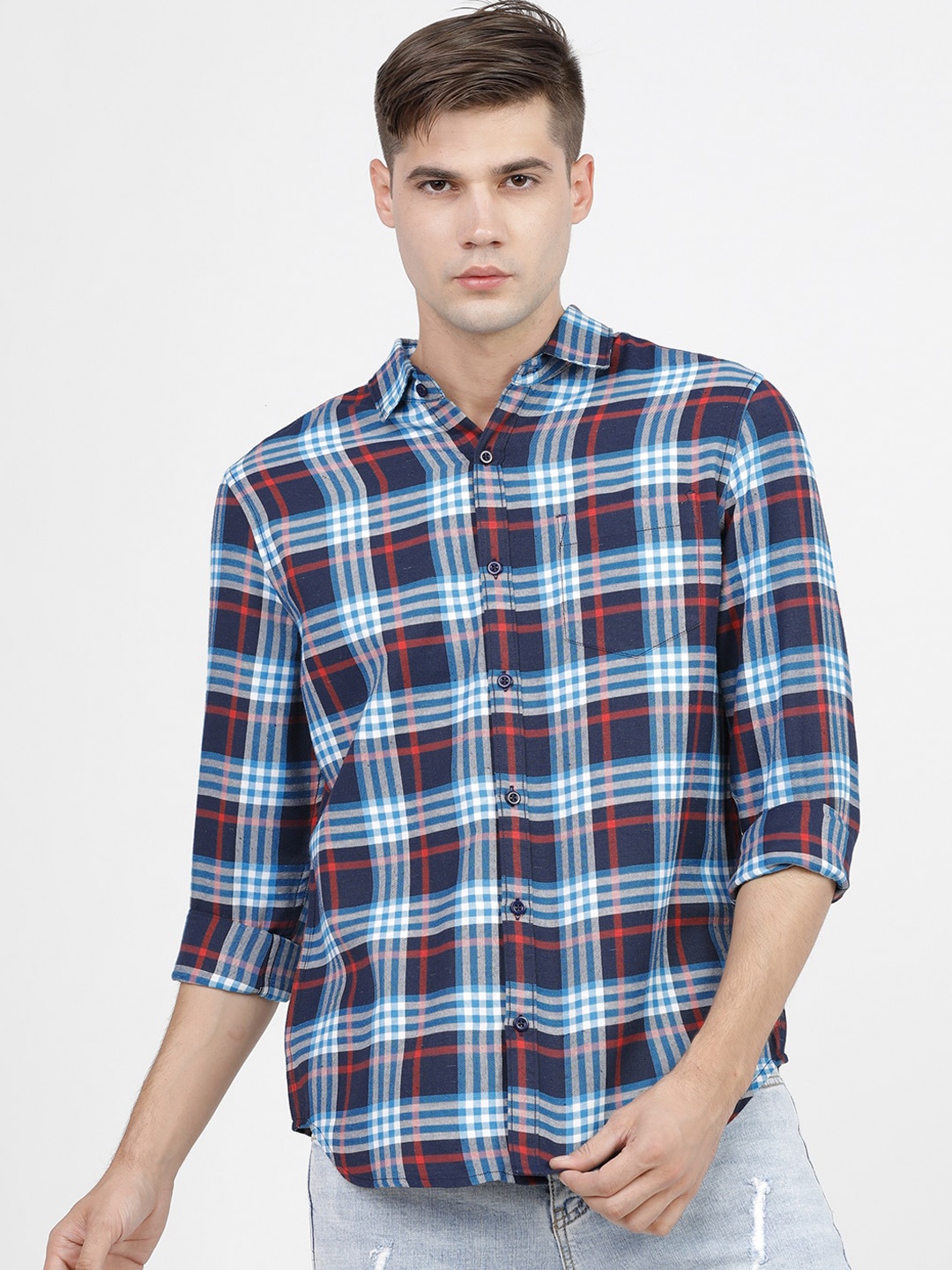 

KETCH Slim Fit Tartan Checks Casual Shirt, Navy blue