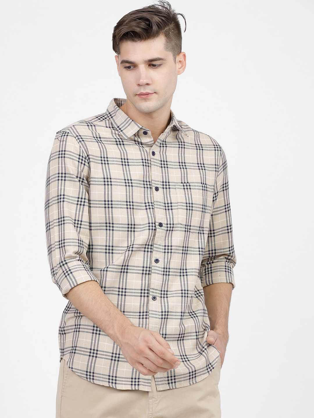 

KETCH Slim Fit Tartan Checked Casual Shirt, Beige