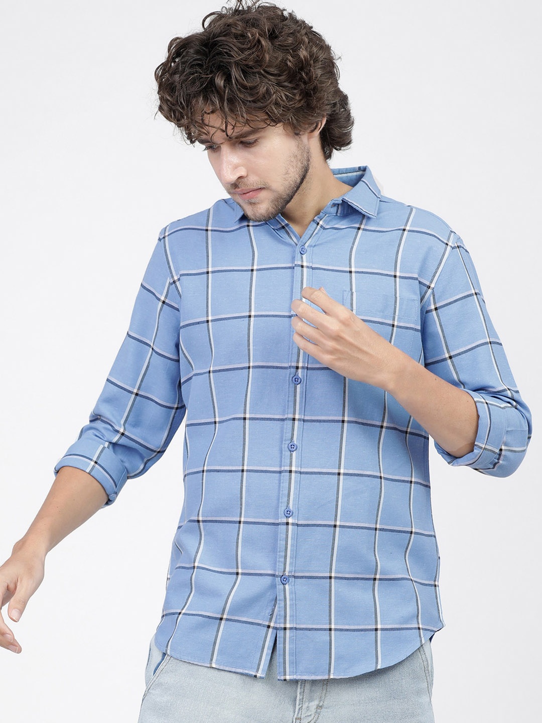 

KETCH Ketch Slim Fit Windowpane Checks Casual Shirt, Blue