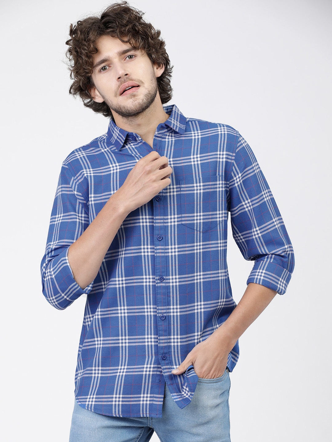 

KETCH Men Slim Fit Tartan Checks Casual Shirt, Blue