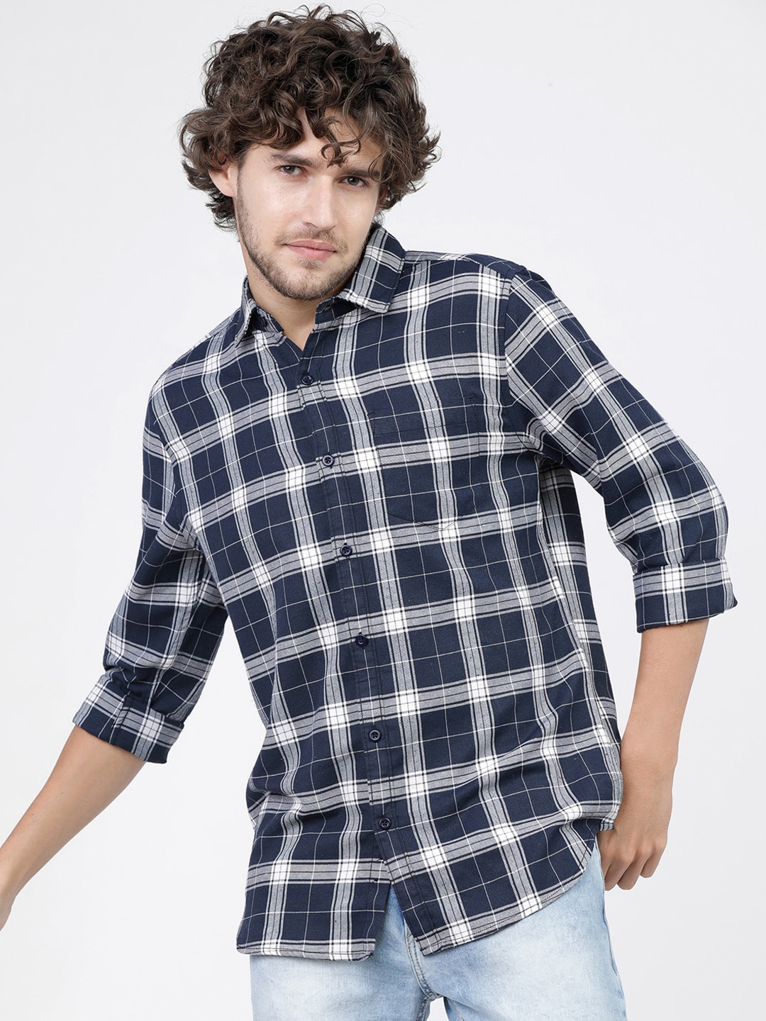 

KETCH Men Slim Fit Tartan Checked Casual Shirt, Navy blue