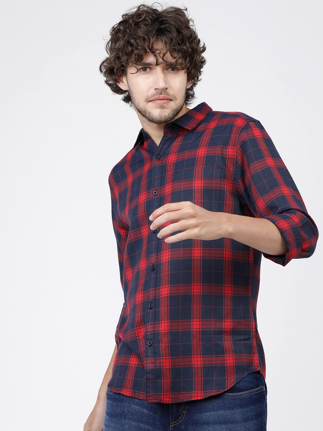 

KETCH Men Navy Blue Slim Fit Tartan Checks Checked Casual Shirt