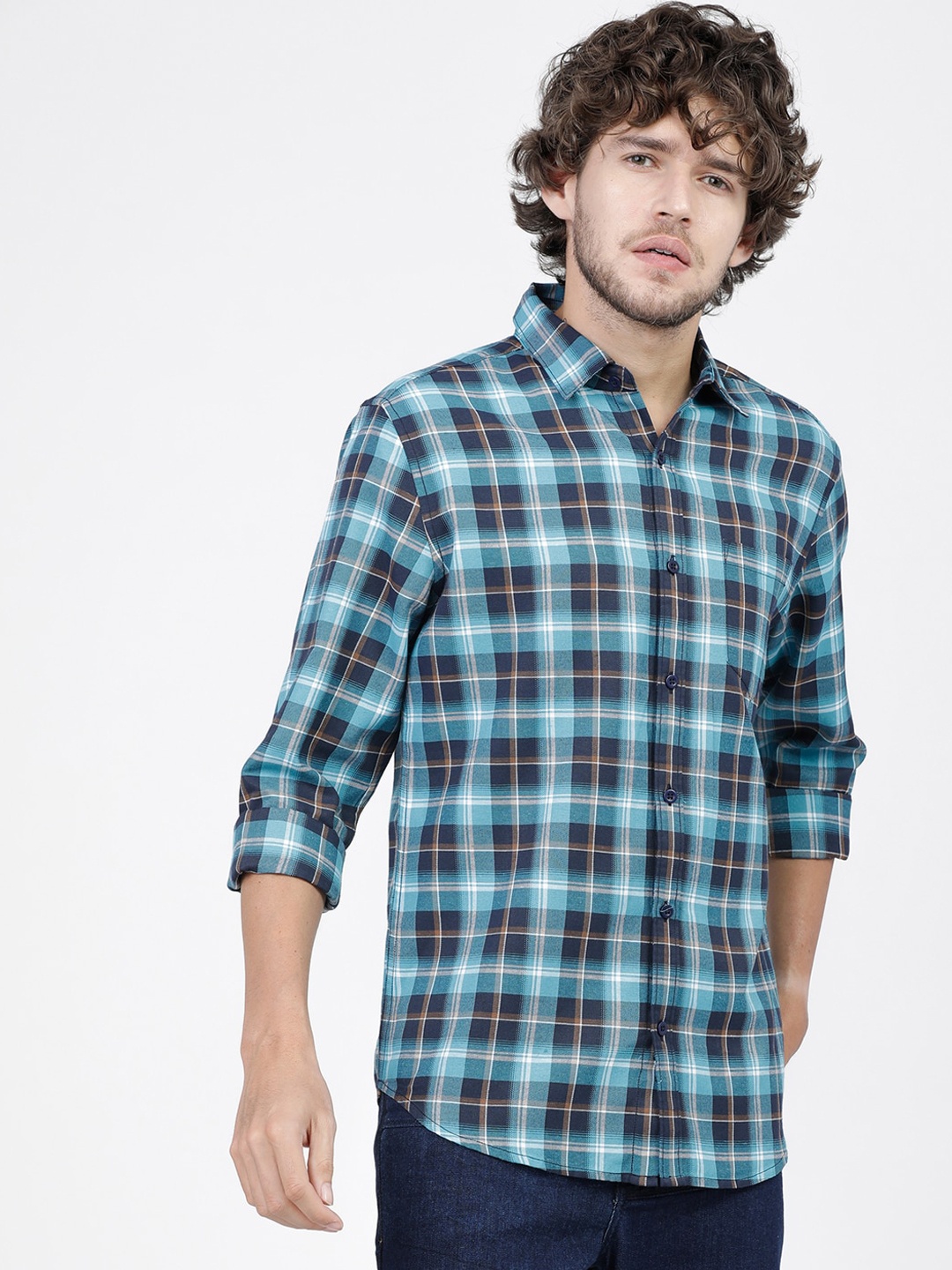 

KETCH Men Blue & Navy Blue Slim Fit Tartan Checked Casual Shirt