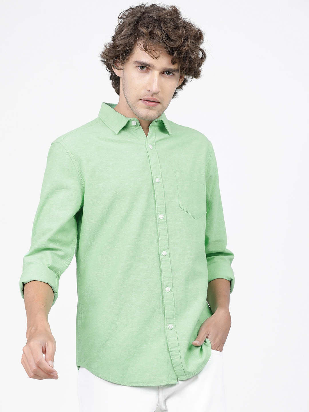 

KETCH Men Sea Green Slim Fit Self Design Casual Shirt