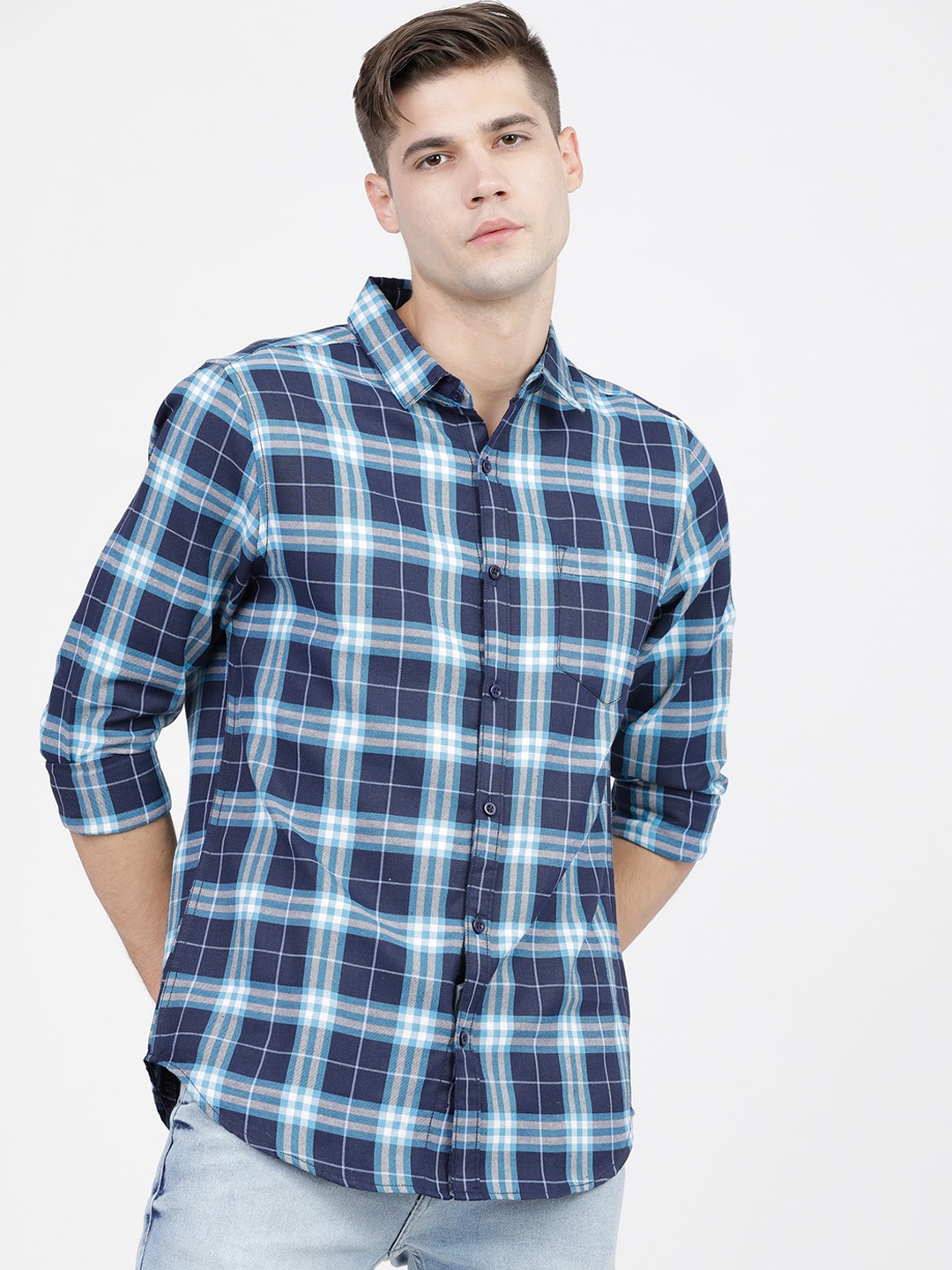 

KETCH Slim Fit Tartan Checked Casual Shirt, Blue