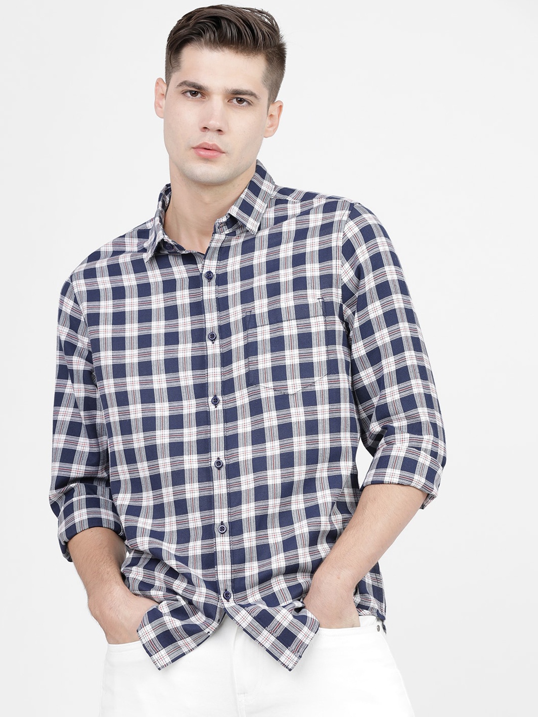 

KETCH Slim Fit Gingham Checks Casual Shirt, Navy blue