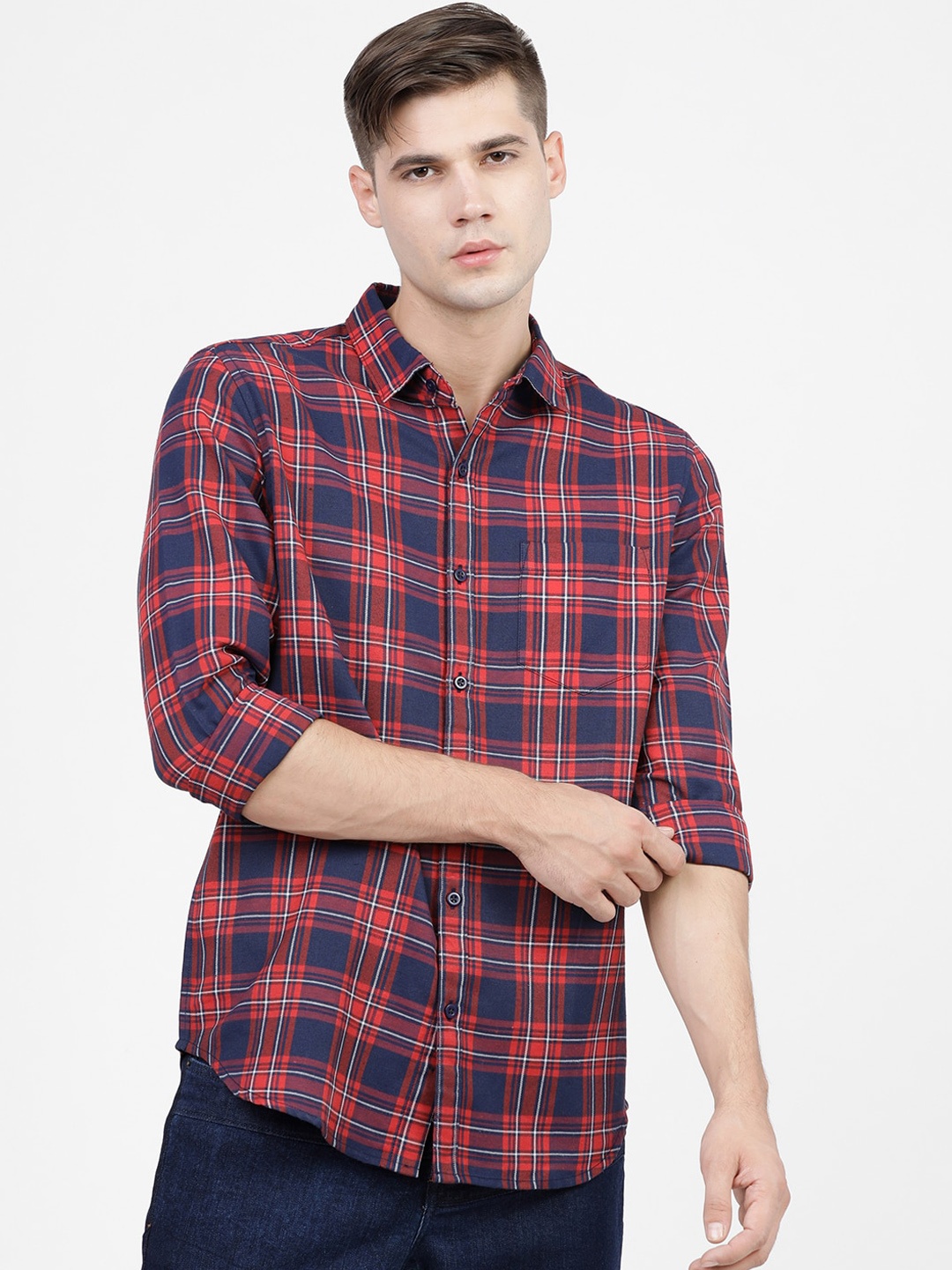 KETCH Men Slim Fit Tartan Checks Casual Shirt