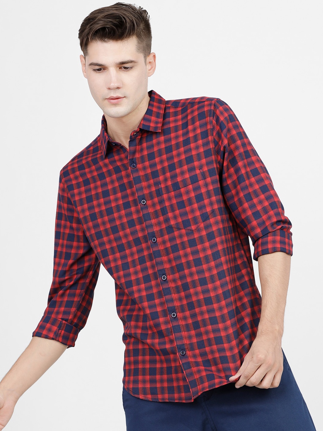 

KETCH Slim Fit Tartan Checked Casual Shirt, Navy blue