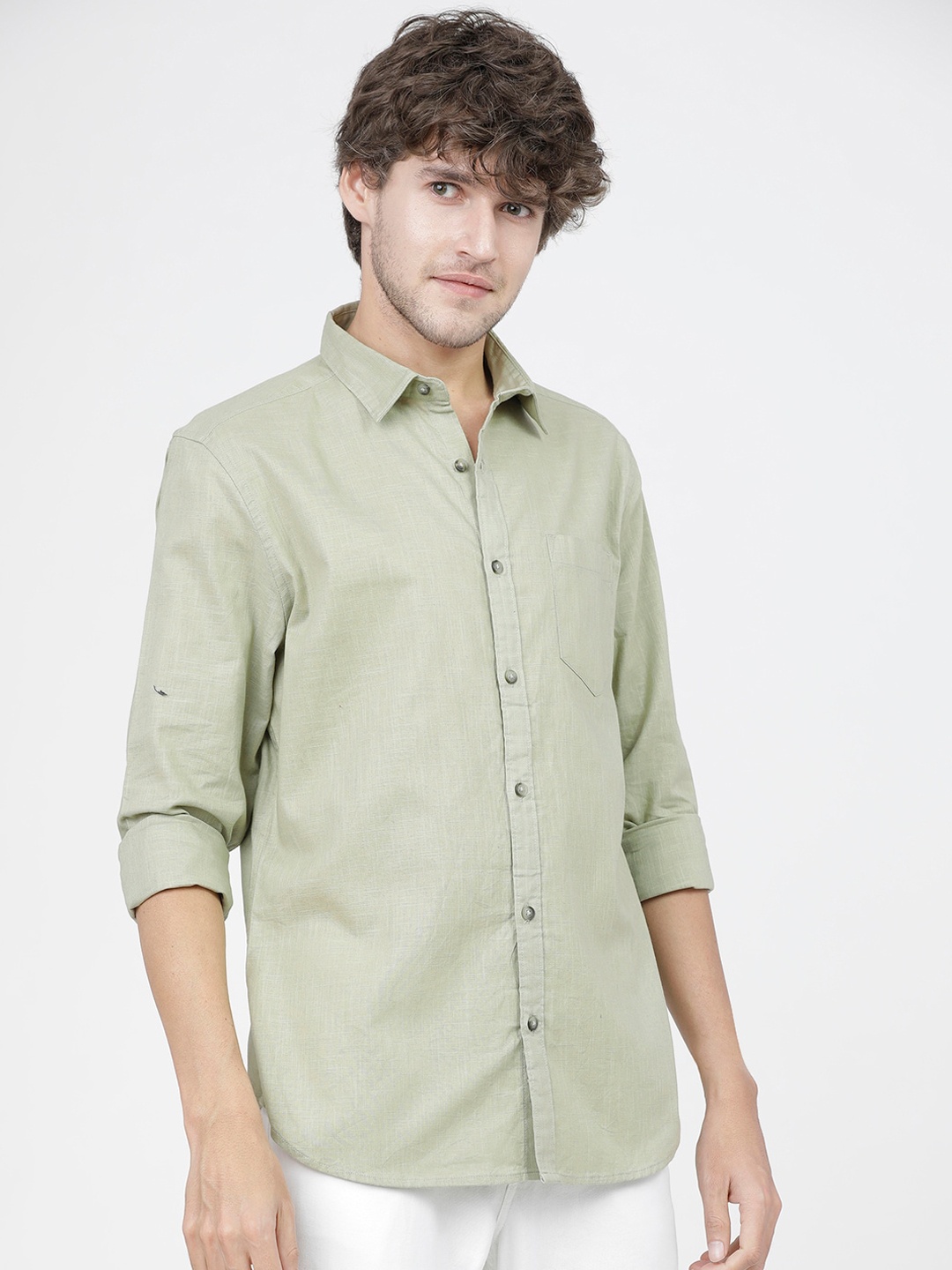 

KETCH Men Slim Fit Opaque Casual Shirt, Green